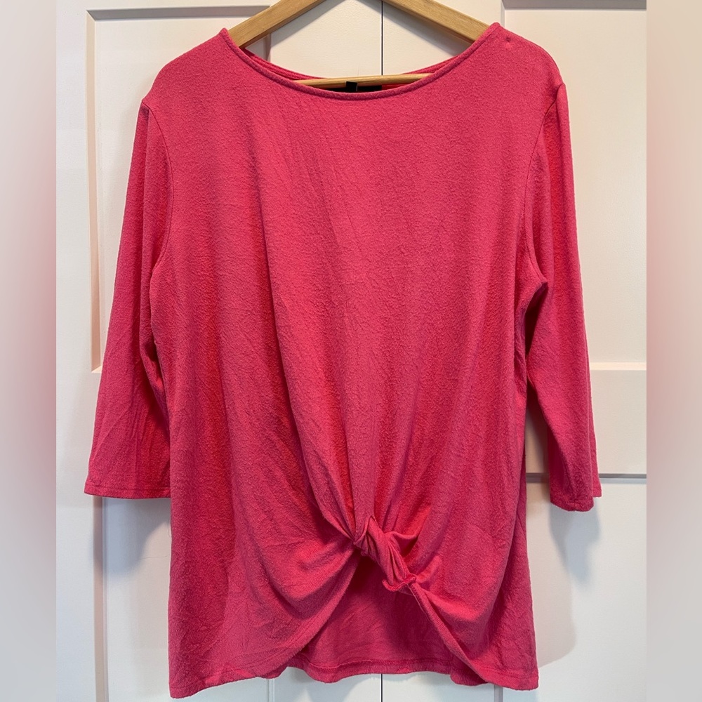 Gibson Cozy Twist Front Pullover in lipstick pink, X-Large
